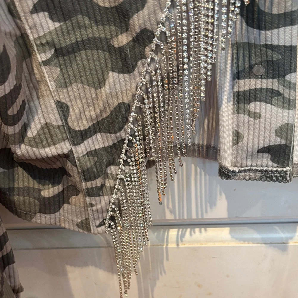 Savanna Jane Gray and Olive Corduroy Jacket with rhinestones tassels! - Picture 4 of 6
